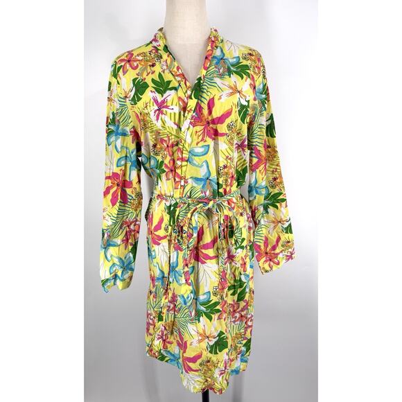All For Color Other - All For Color Robe And Capri Pants Set Colorful Floral Cotton Casual Vacation L